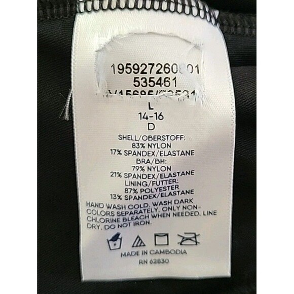 Lands End (L) D Cup  14-16 Black Swim Top Women's Solid Tulip Hem Padded S118 - Picture 6 of 7